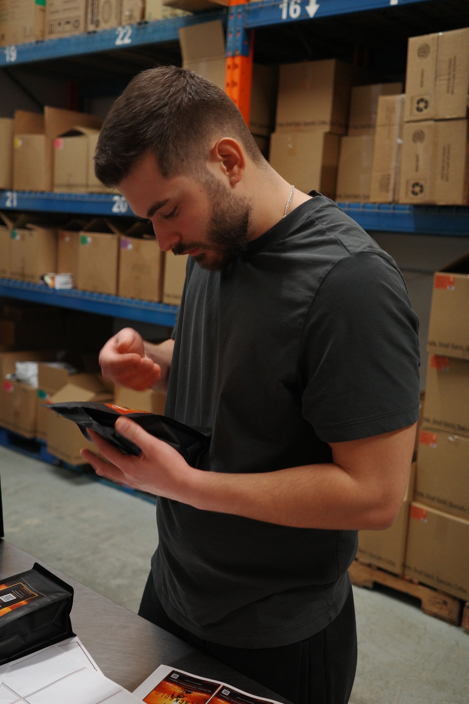 Labelling bags in the warehouse