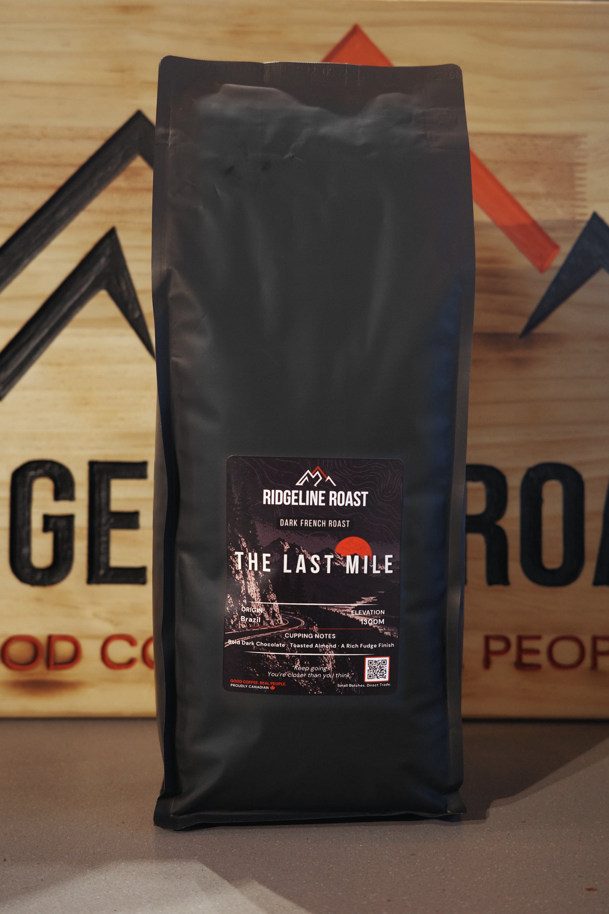 The Last Mile Dark French Roast, 2lb bag: Brazil, 1300M, bold dark chocolate, toasted almond and a rich fudge finish