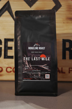 The Last Mile Dark French Roast, 340g bag: Brazil, 1300M, bold dark chocolate, toasted almond and a rich fudge finish