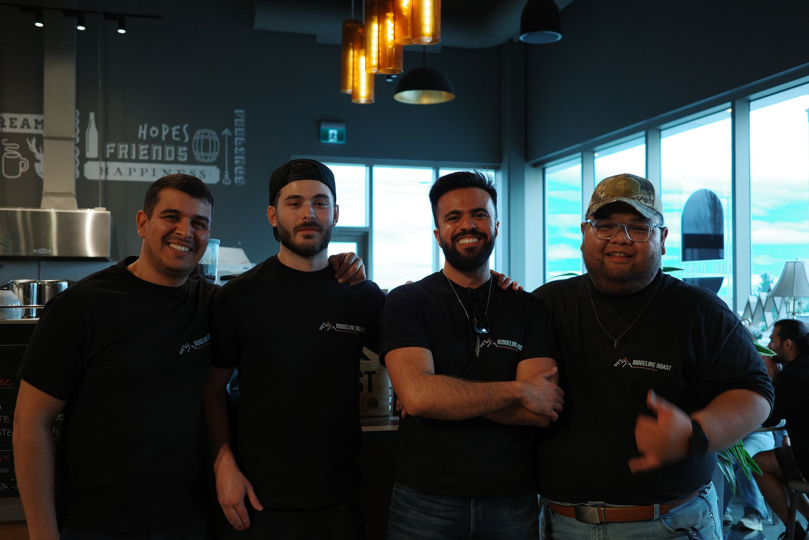 Christian, Zaher, Jay and Drin together in Ridgeline Roast shirts